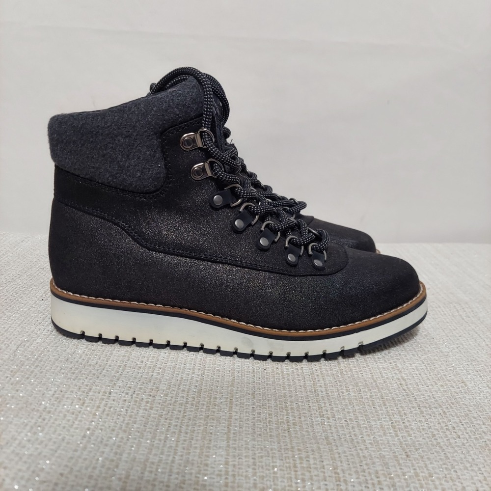 White‎ Mountain Cozy Black Shimmer Hiking Boots Womens 8M